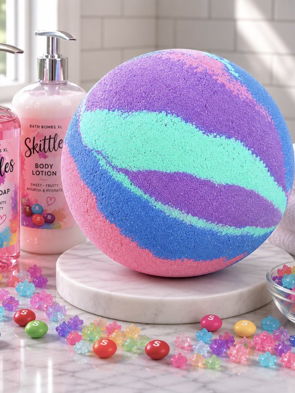 Bath Bombs XL Skittles Scent Giant 1.5 lb Handmade Fizzy Moisturizing Spa Gift